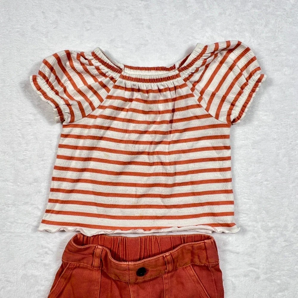 Cat & Jack Toddler Girls 18M Orange Striped Top and Shorts 2pc Outfit Set